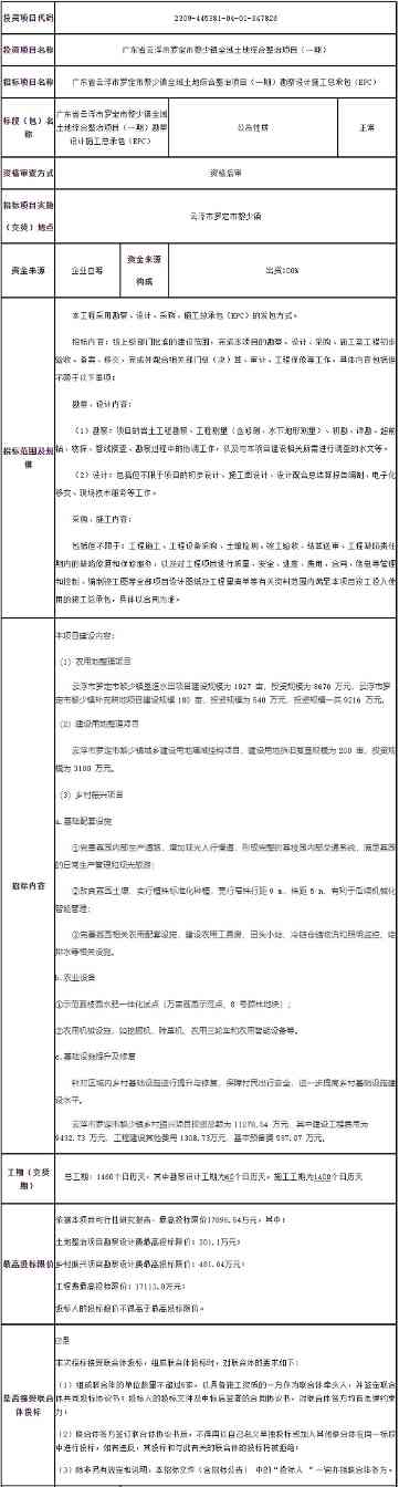 广东云浮市罗定市黎少镇全域土地综合整治项目（一期）勘察设计施工总承包招标！