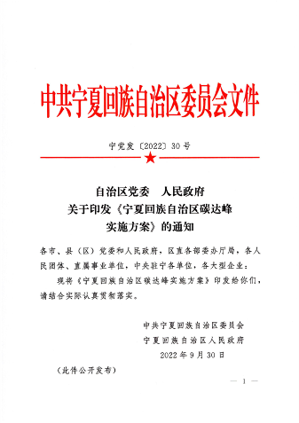 宁夏回族自治区碳达峰实施方案