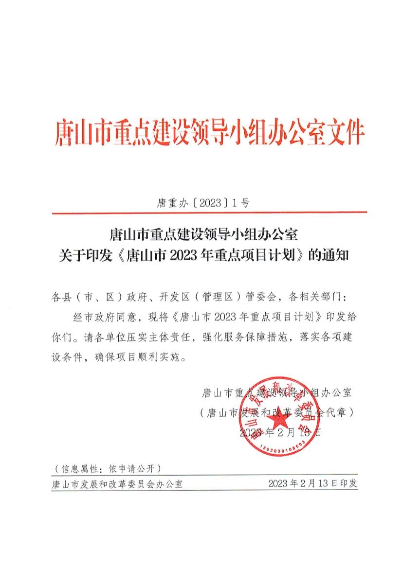 河北唐山市公布2023年重点项目名单！共计550项 含多项节能减碳项目！