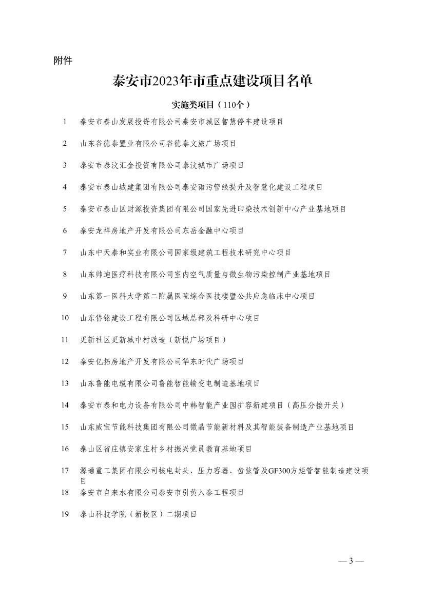 泰安市公布2023年市重点建设项目名单 含多个节能降碳项目！(图3)